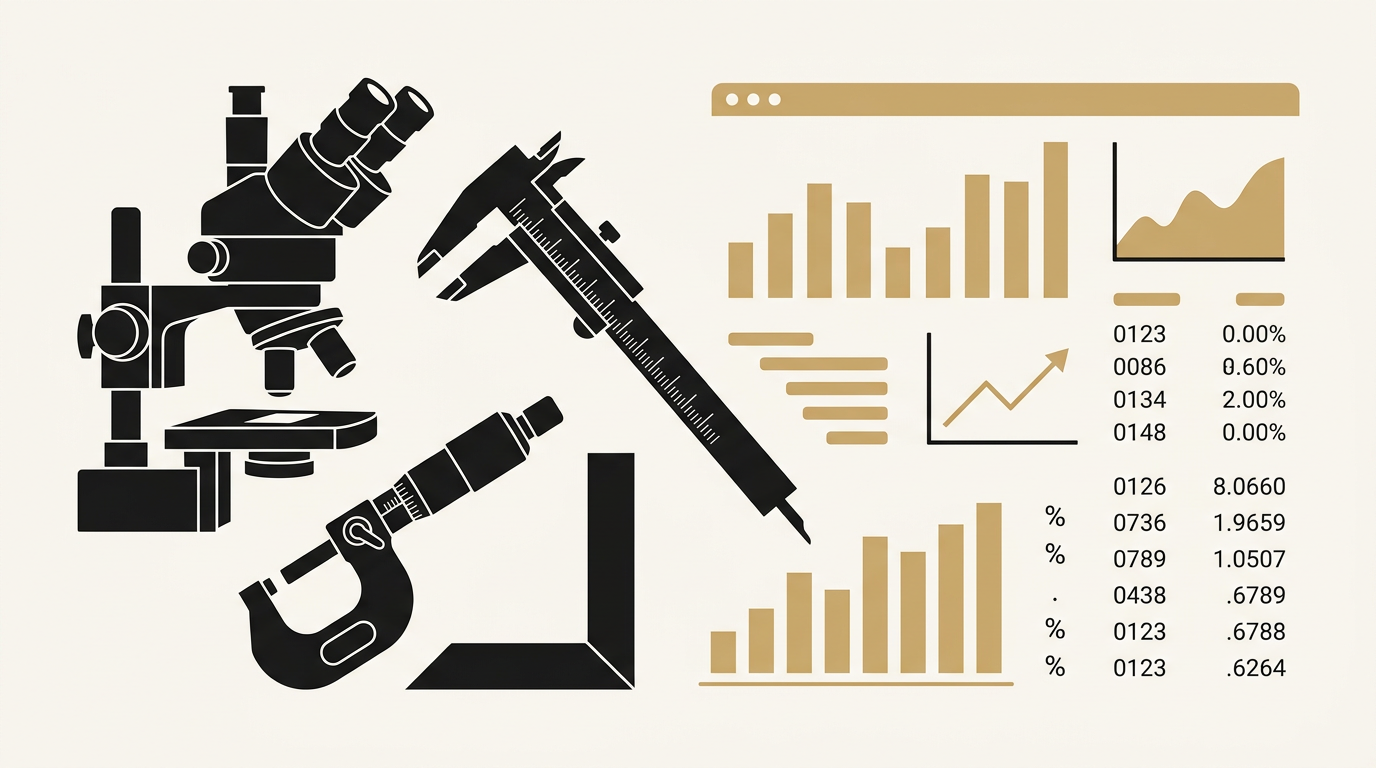 精密機器の計測イメージ。投資指標の図表的な表現